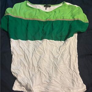 Massimo Dutti Green and White Short Sleeve Top